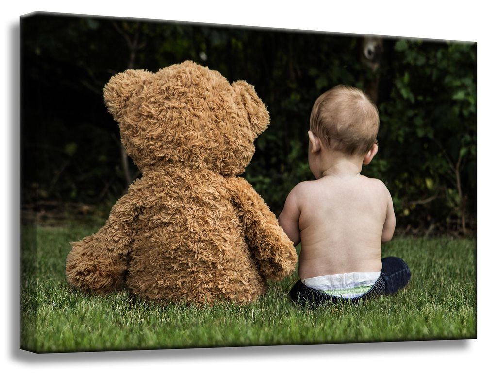 Leinwanddruck Kind mit Teddybär 60x40 cm