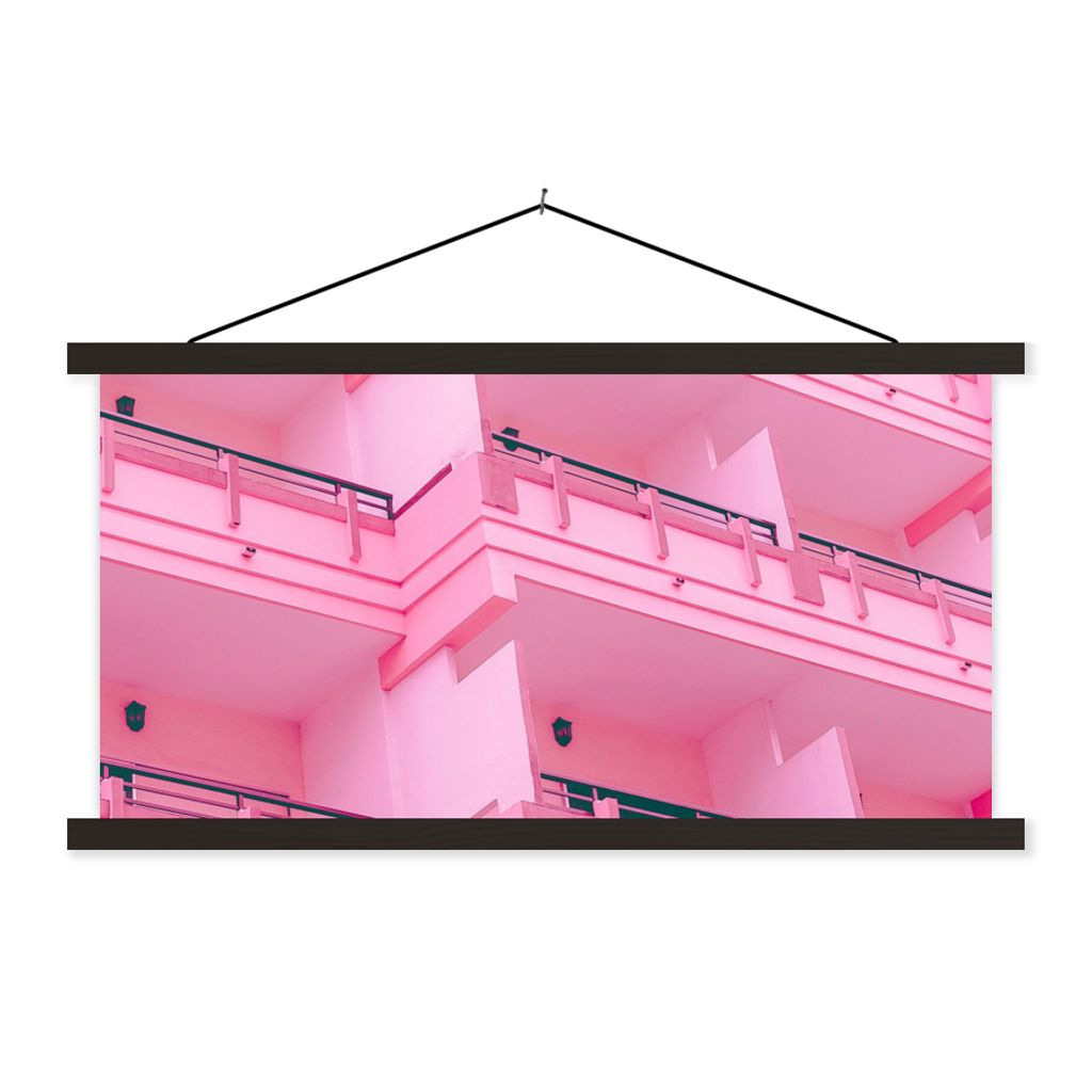 MuchoWow Textilposter Balkon - Sommer - Rosa - Architektur 150x75 cm mit schwarzem Rahmen - Posterleiste