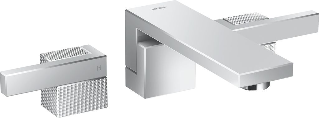 hansgrohe AXOR Edge 3-Loch Waschtischarmatur Unterputz, Wandmontage, Auslauf 190 mm, Push-Open Ablaufgarnitur, Diamantschliff, 46061000