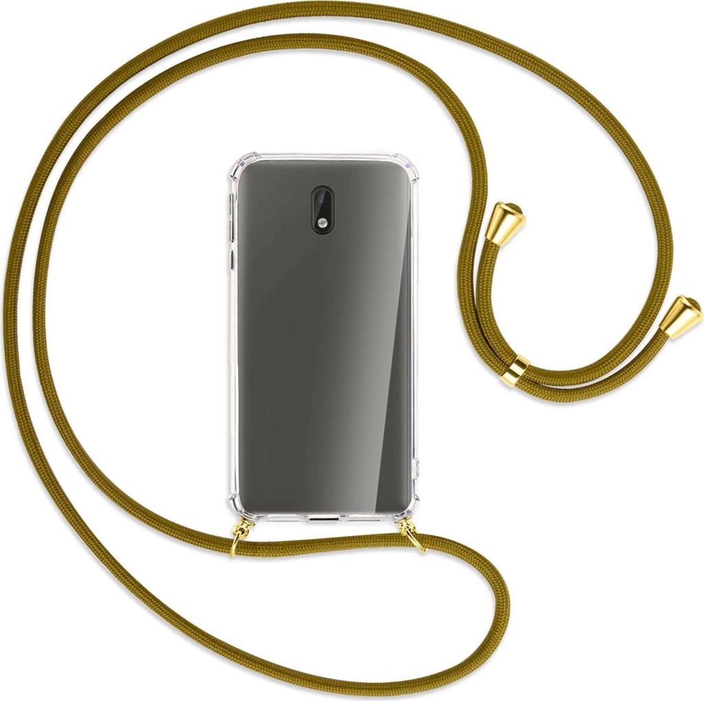 Handykette Backcover-Schutzhülle mit Band (Metall goldfarben) für Nokia 3 - khaki