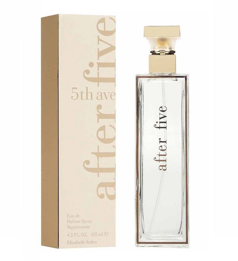 A perfume bottle and its packaging are displayed against a white background.