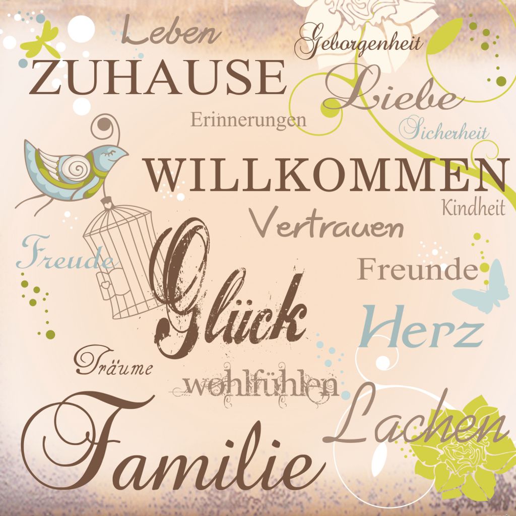 Inspiration Kunstdruck Bild - Willkommen Zuhause (100 x 100 cm)