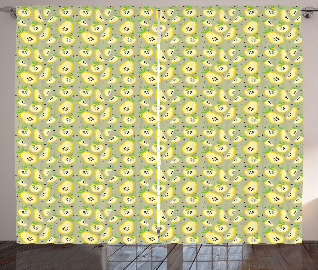 ABAKUHAUS Obst Rustikaler Vorhang, Sommer, Apfel, Birne in Poly, Wohnzimmer Universalband Gardinen mit Schlaufen und Haken, 280 x 225 cm, Hellgrün...