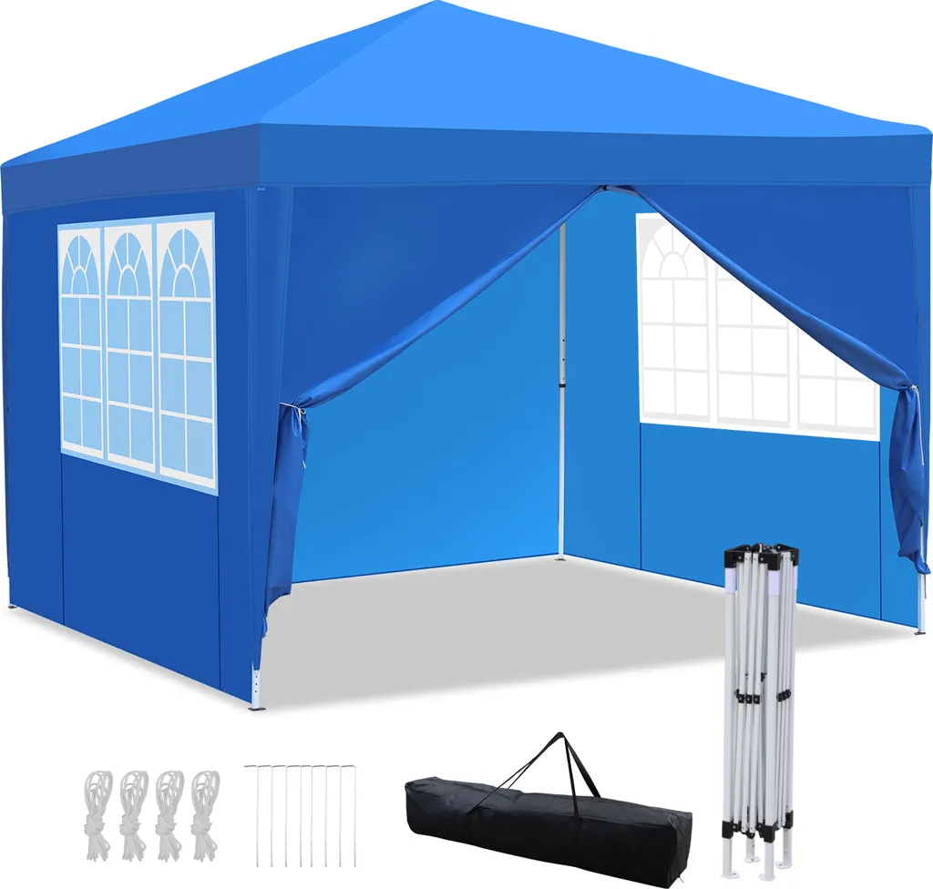 Gazebo Pieghevole 3x3m Blu Clanmacy - Impermeabile con Pareti Laterali