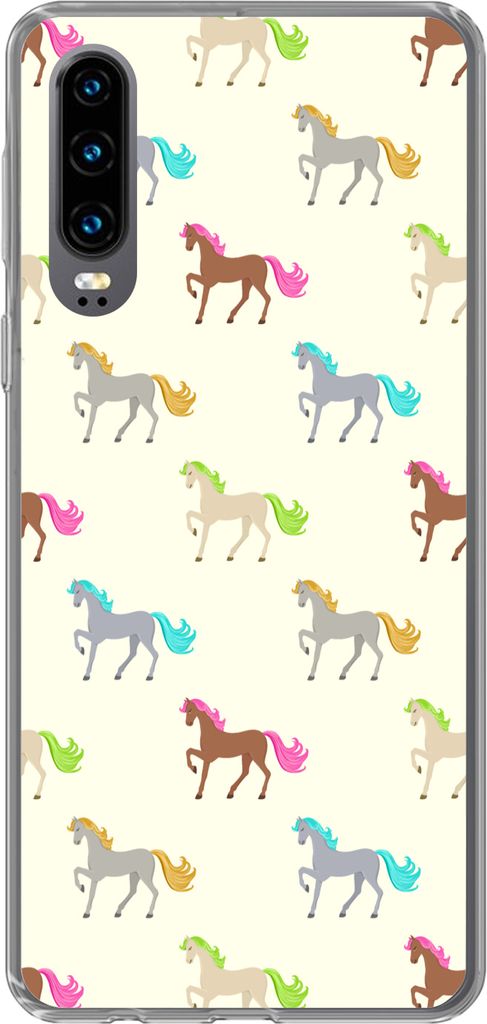 MuchoWow Handyhülle Schutzhülle Hülle für Telefoonhoesje Huawei P30 Mädchen - Pferde - Muster - Mädchen - Kinder - Kinder Silikon Softcase ...