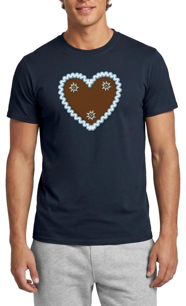 Spreadshirt Lebkuchenherz Design Mit Edelweiß Bayern Männer T-Shirt, M, Navy