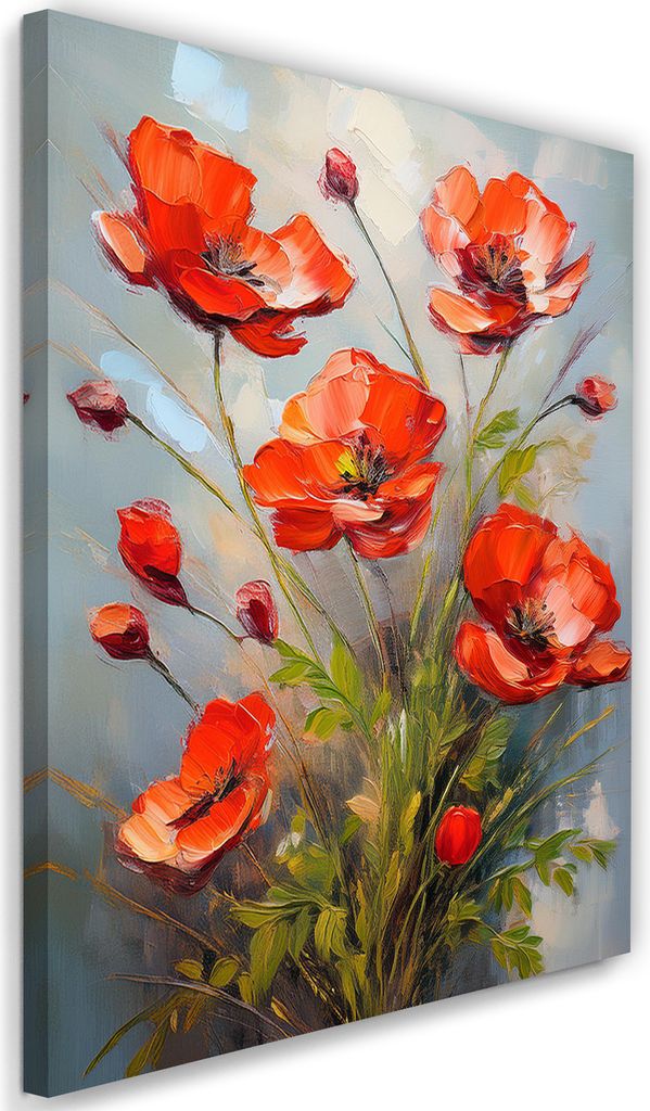 Leinwandbild Gemalte rote Mohnblumen 60x90 Feeby Rot bild für die wand bereit zum aufhängen