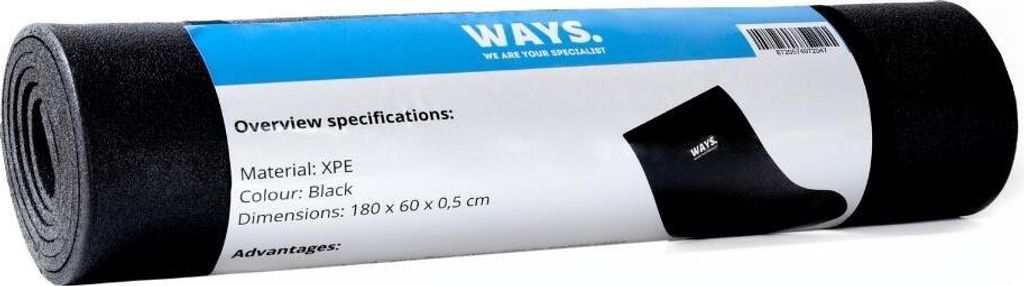 WAYS. Budget-Fitnessmatte - 160 x 60 x 0,5 cm - Schwarz