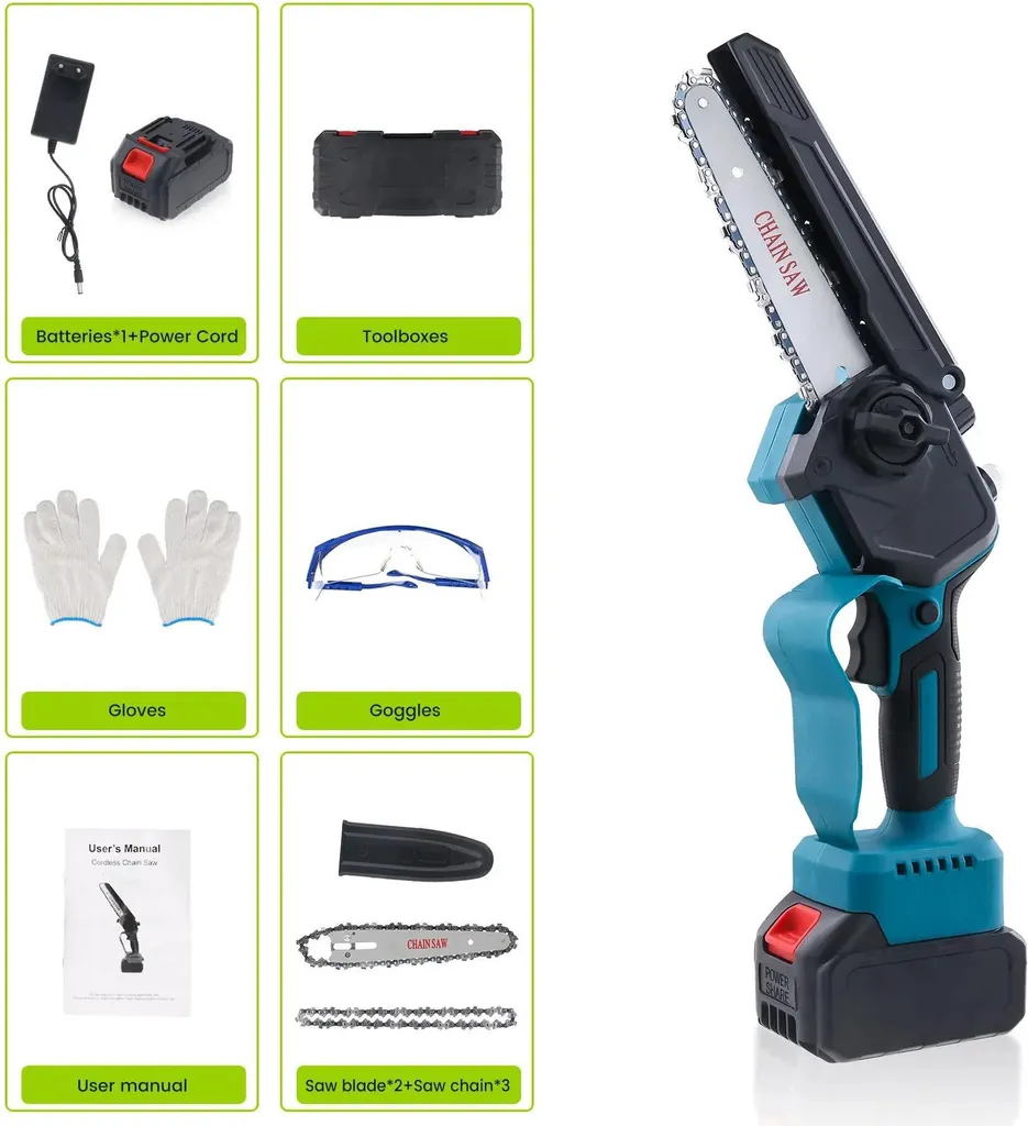 Motosega elettrica a batteria, design leggero, taglio efficiente, con 1 batteria, UE