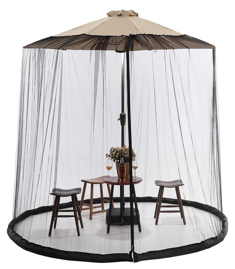 Moskitonetz für Sonnenschirm - Gartenschirm Insektennetz - Größe 400x240 cm - Einzeltür mit Reißverschluss - Quadratisch - Verstellbar - Mater...