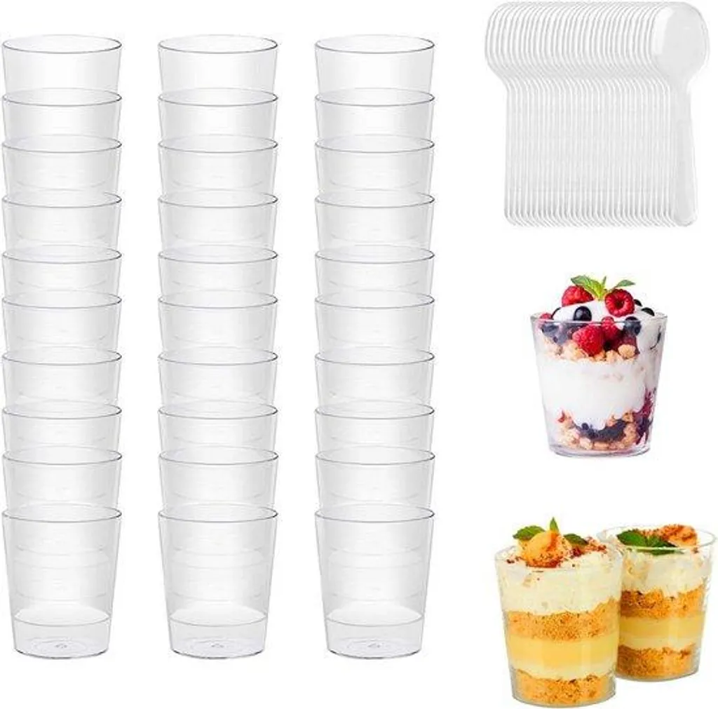 Lot de verrines de fête avec cuillères pour mariage et buffet, 55 ml