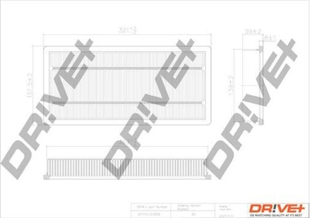 Dr!ve+ DP1110.10.0099 - OE 46783544 Luftfilter für Mito (955), 500L (351, 352), Bravo, Doblo, Punto, Idea, Stilo, Tipo