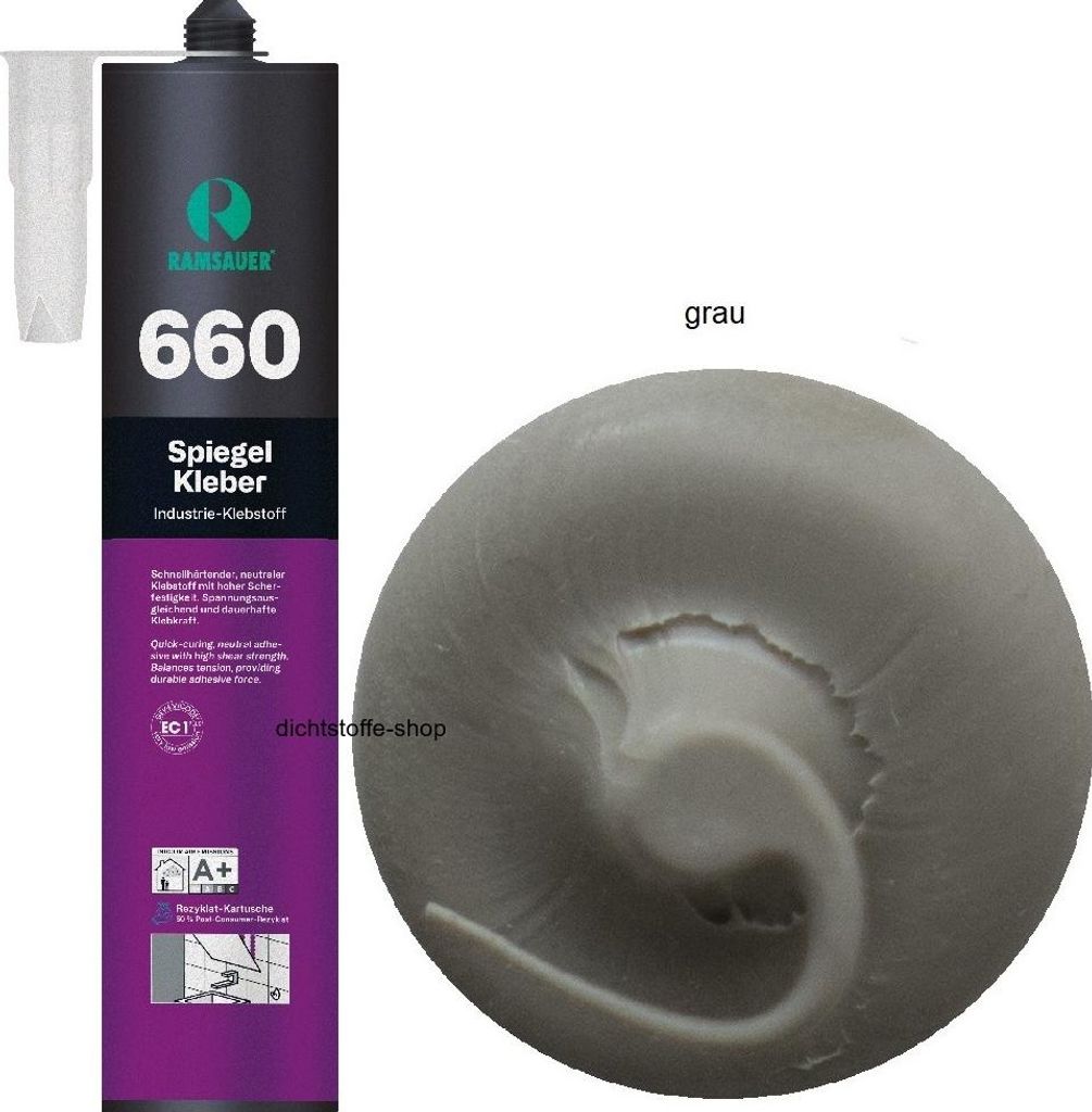 Ramsauer 660 Spiegel Kleber grau 1K Hybrid Klebstoff 430g Kartusche