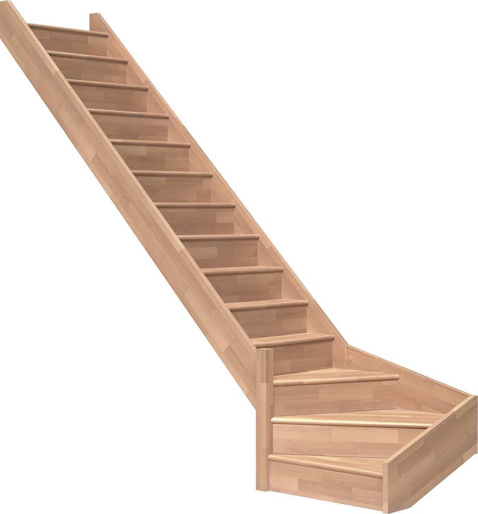 Dolle Raumspartreppe Paris mit Setzstufen Buche unbehandelt Treppenlauf 1/4 gewendelt unten links ohne Geländer