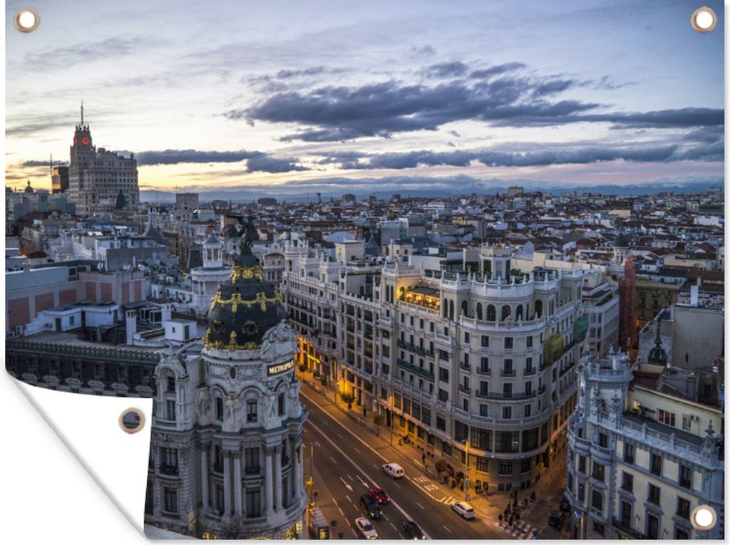 MuchoWow 40x30 cm Outdoor-Poster Gartendeko Sichtschutz Garten Poster für den Garten Madrid - Sonne - Architektur