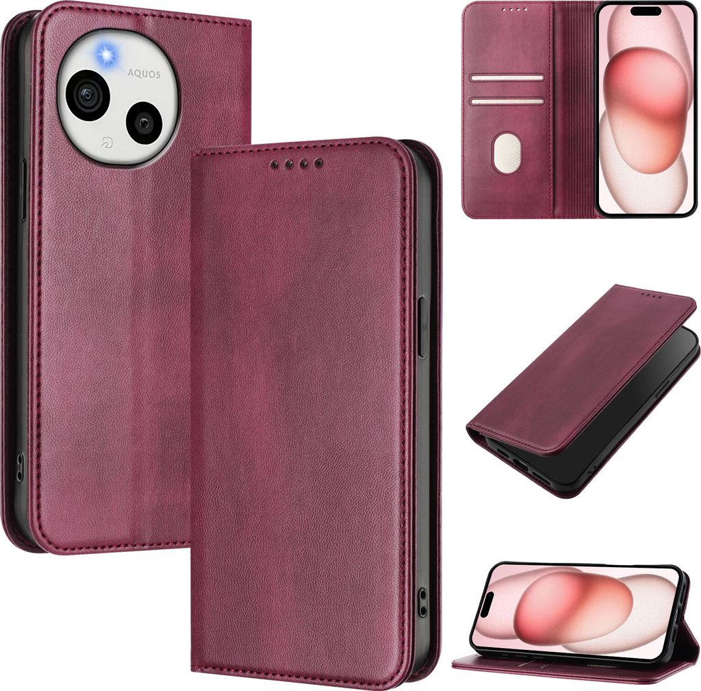 Handyhülle für Sharp Aquos Sense 9 /SHG14/SH-53E, Vintage Leder RFID Schutz Kartenfach Standfunktion Magnetische Klapphülle Rot