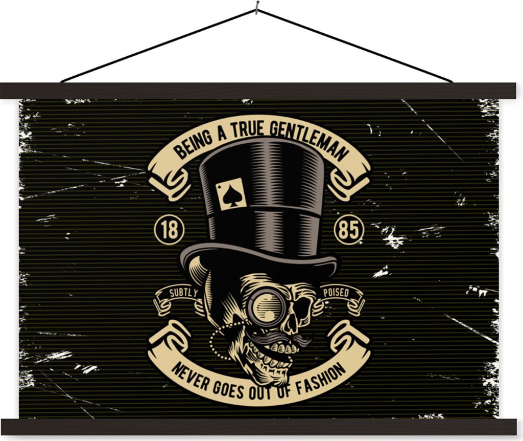 MuchoWow Textilposter Totenkopfmütze - Hut - Vintage 60x40 cm mit schwarzem Rahmen - Hölzernes