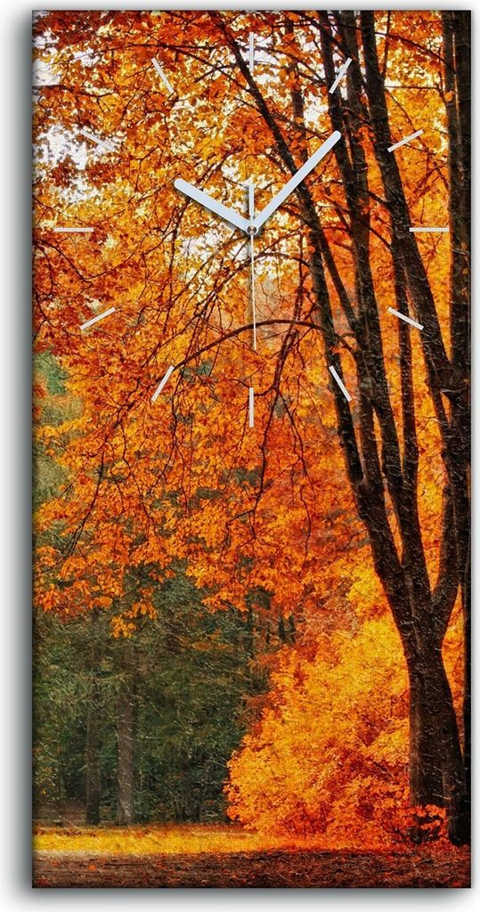 Wanduhr Bürouhr Leinwand Bild Geräuschlos 30x60 Gemälde Wald Bäume Herbst Natur - weiße Hände