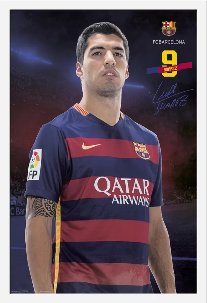 Memorabilia FC Barcelona: Poster Suarez 2015/16 Cornice Bianca Shinsuke