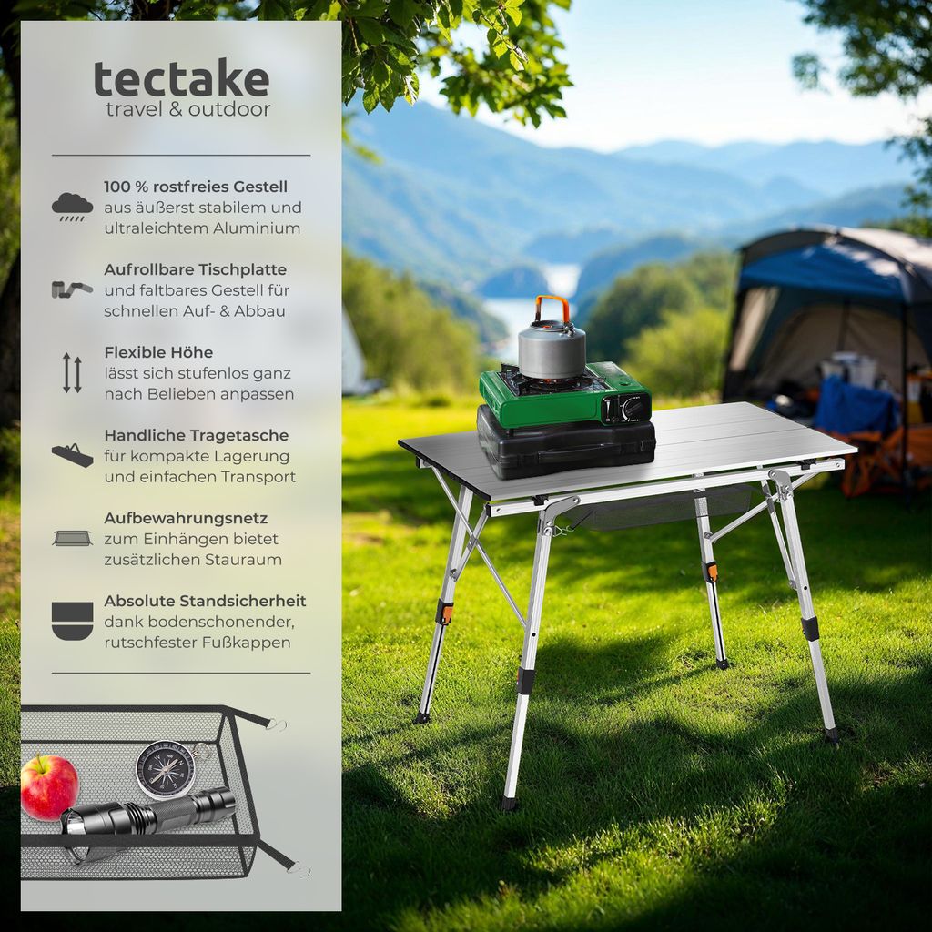 tectake® Aluminium Campingtisch Tina faltbar 90 x 52 x 47 - Produktbild 