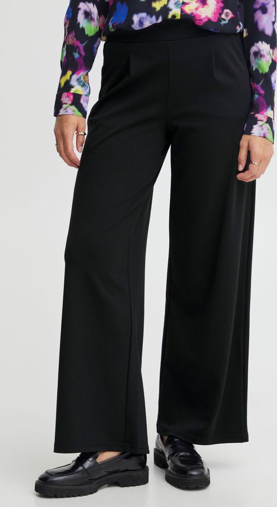 ICHI IHKate Damen Hose Stoffhose Culotte-Hose mit Stretch hoher Elastikbund weiter Schnitt Ziernäthe