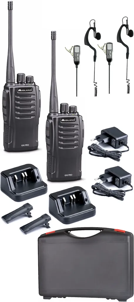 Kit Talkie-Walkie Anti-Choc Midland G10 Set de 2 Valises C1107.S1
