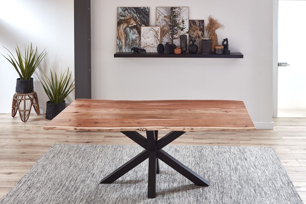 Esstisch Baumkante Akazie Natur 200 x 100 cm schwarz QUINCY