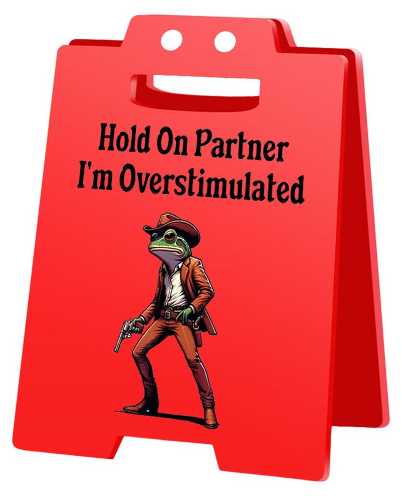 1/2/3 Stück „Vorsicht Überreizung“-Tischschild mit Cowboy-Frosch-Motiv – Halt durch, Partner, ich bin überreizt! Mini-Tischschild für Zuh...
