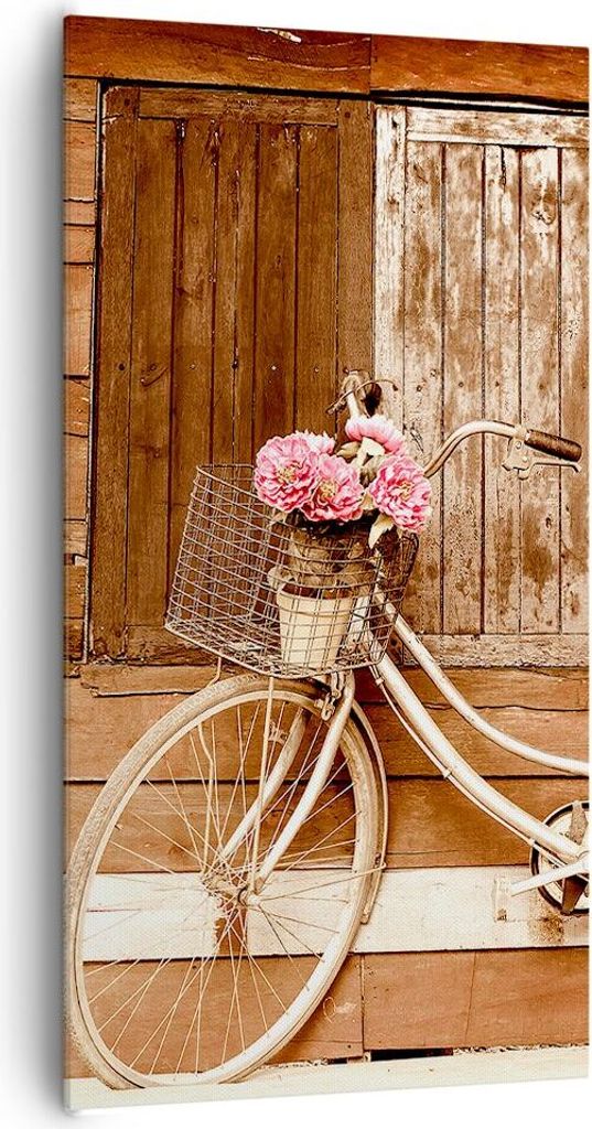 Bild auf Leinwand - Leinwandbild - Fahrrad Blume Korb alt - 65x120cm - Wand Bild - Wanddeko - Leinwanddruck - Bilder - Kunstdruck - Wanddekoration ...