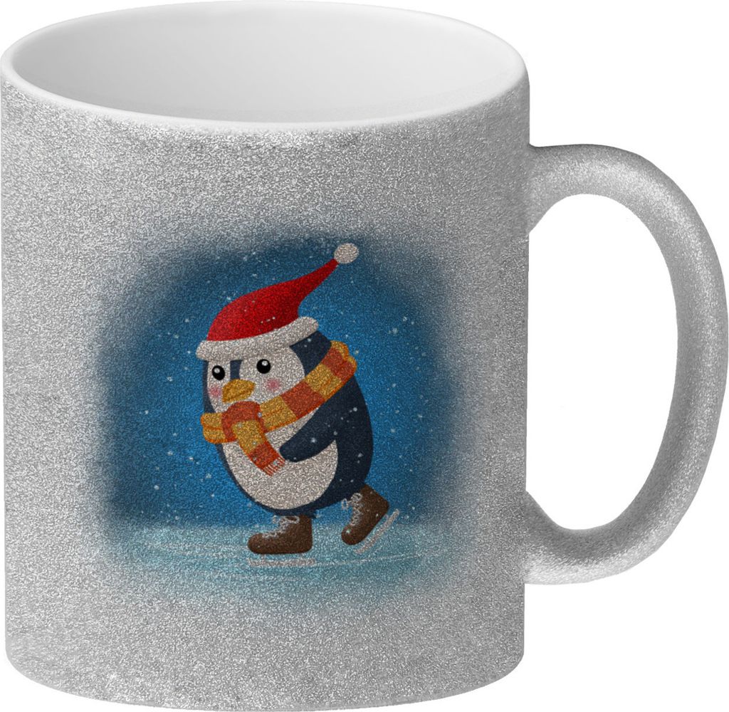 Pinguin mit Weihnachtsmütze und Schlittschuhen Produktbild 