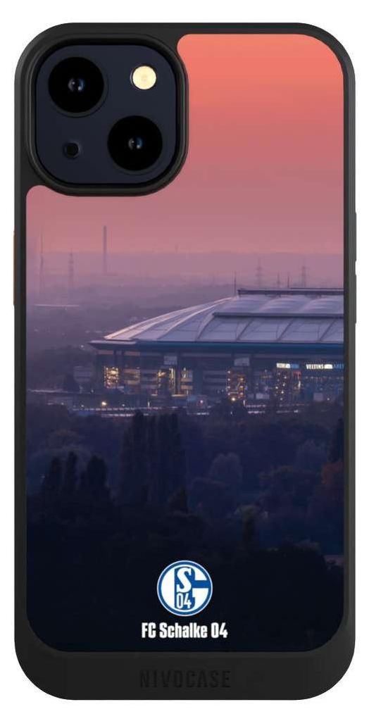 NIVOCASE Hülle für Apple iPhone 14 Handyhülle NIVOcore Case Schwarz FC Schalke 04 Offizielles Lizenzprodukt Stadion