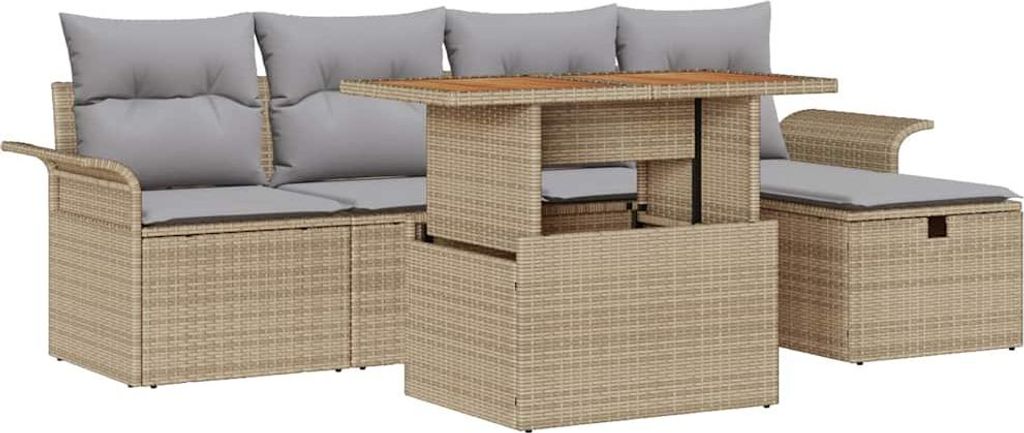 Garten-Sofa-Set 6 pcs Beige Poly-Rattan