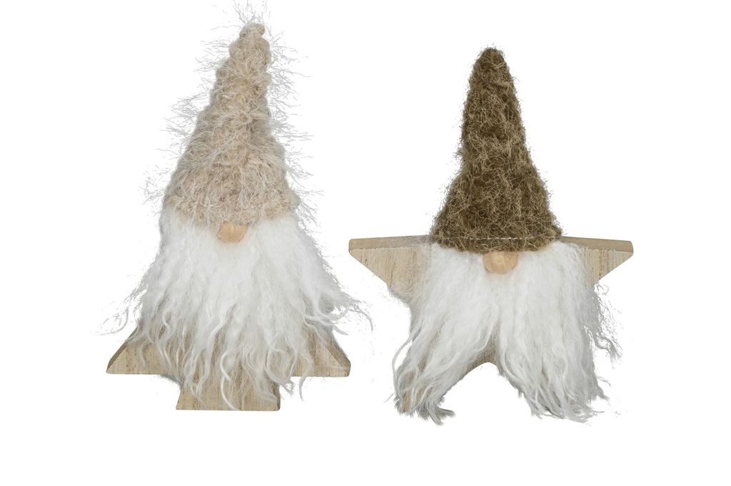 Wichtel Weihnachtswichtel Ø12x3,5cm H15cm Holz Pinie 2 Modelle sort. Baumwichtel+Sternwichtel Weihnachtsdeko natur/braun Herbst Weihnachten Skulpt...