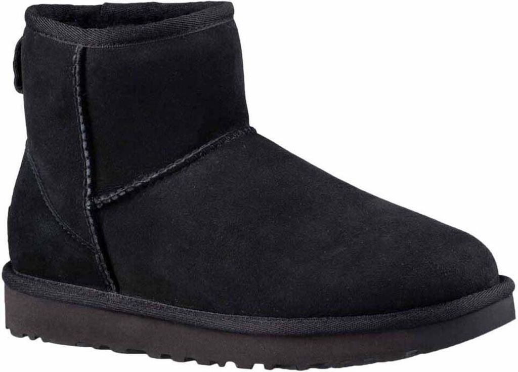 A black UGG boot is shown against a white background.
