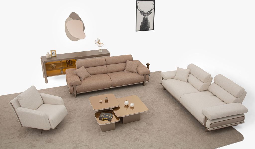 Sitzgruppe/Sofa Set - Wohnzimmergarnitur "Cassiope" 3+3+1-Braun/Beige