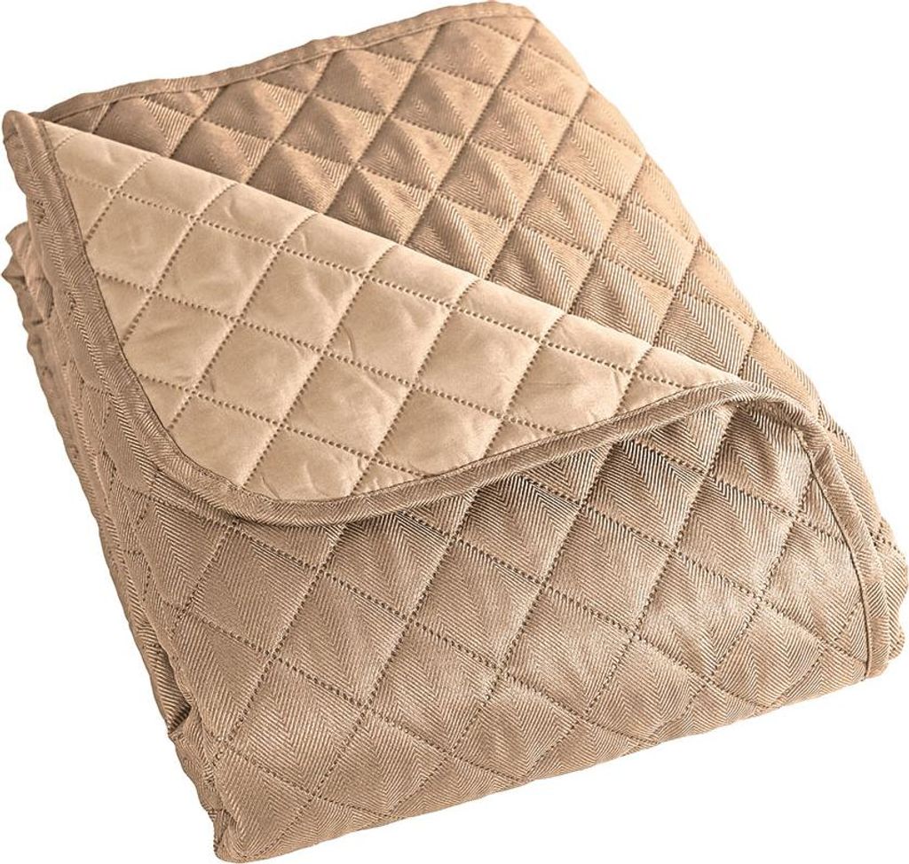Dekorative Tagesdecke mit Fischgrätenmuster - Dunkelbeige für ein elegantes Schlafzimmer - 220 x 240 cm