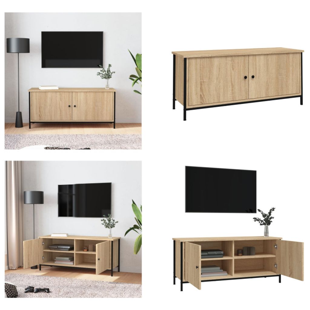 vidaXL TV Schrank mit Türen Sonoma Eiche 102x35x45 cm Holzwerkstoff - TV-Schrank - TV-Schränke - TV-Möbel - TV-Ständer
