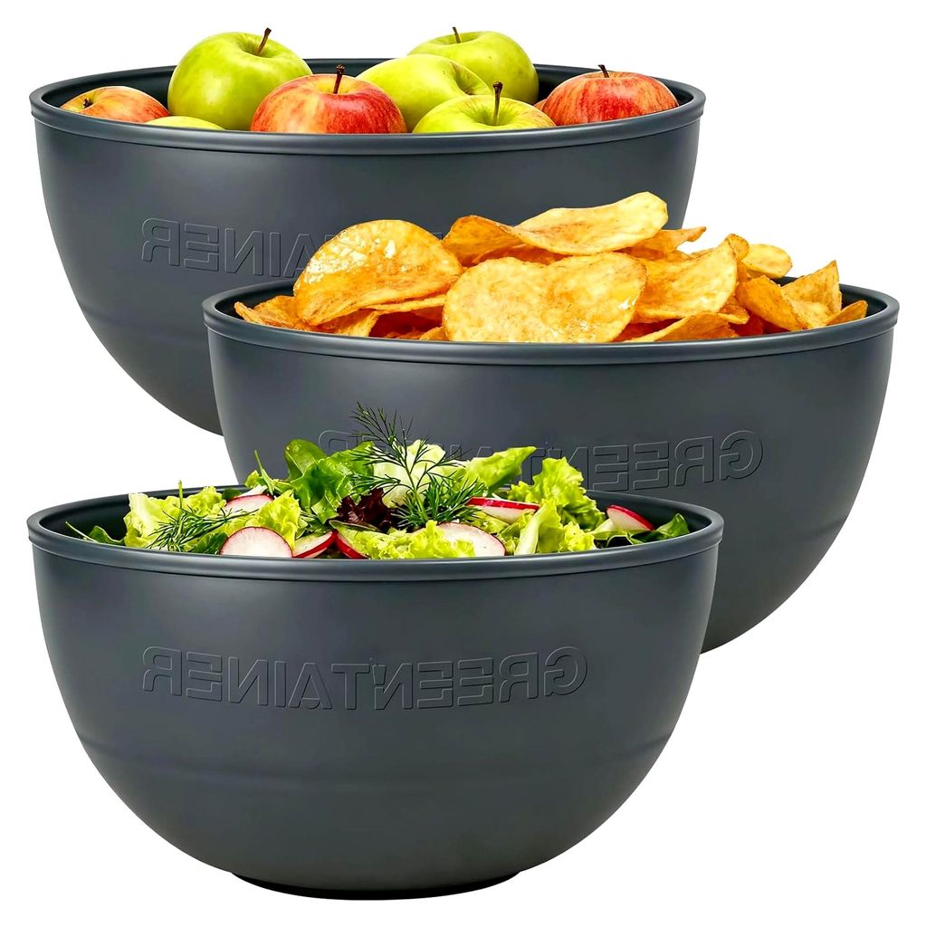 Großes 3er Set Salatschüsseln - Bruchsichere Schalen für Chips, Snacks und Salat - 4L Servierschüsseln aus BPA-freiem Kunststoff, spülmaschine...