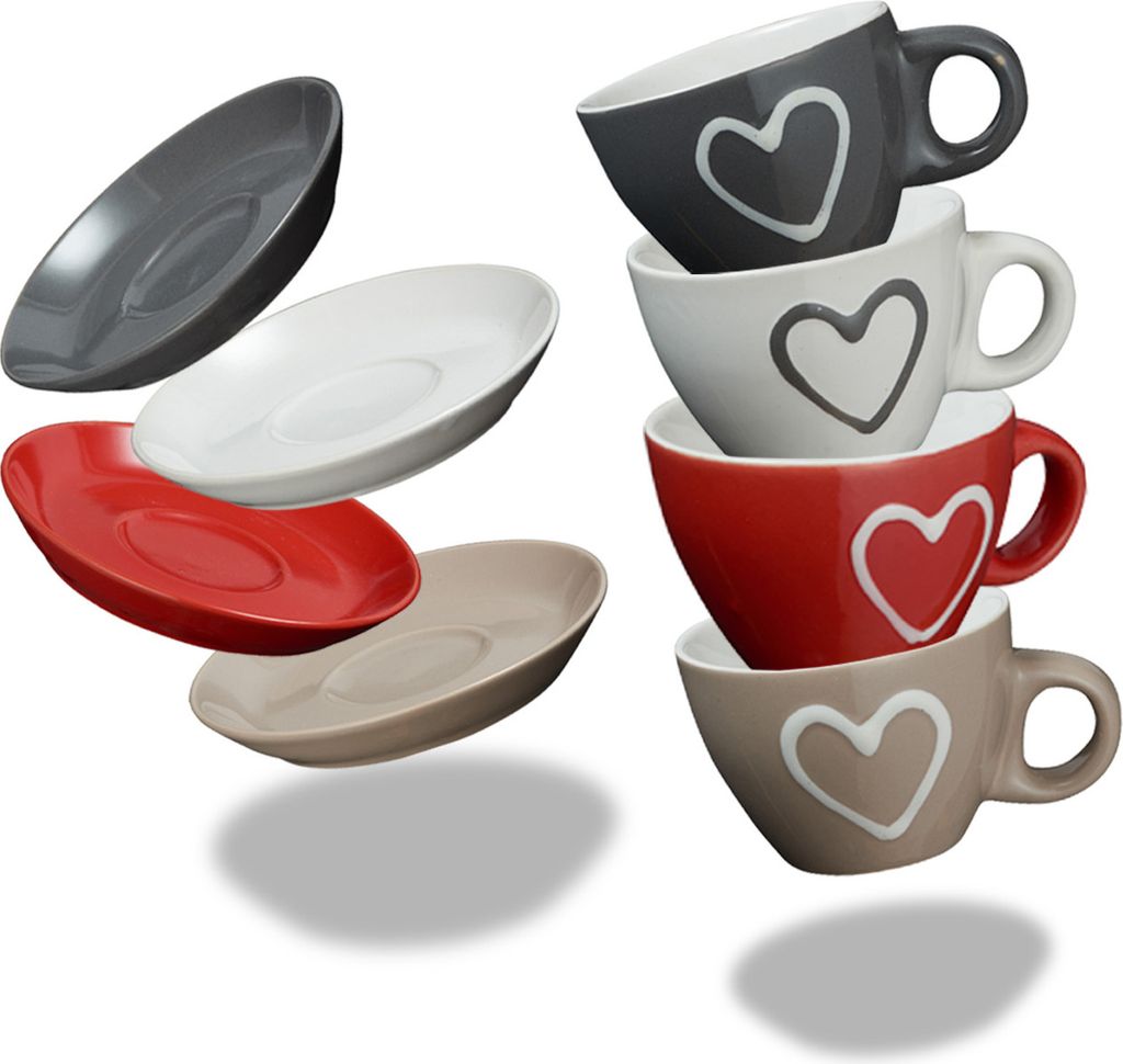 Moderne Keramik Espresso-Tassen 4er Set beige weiß rot grau 50 ml
