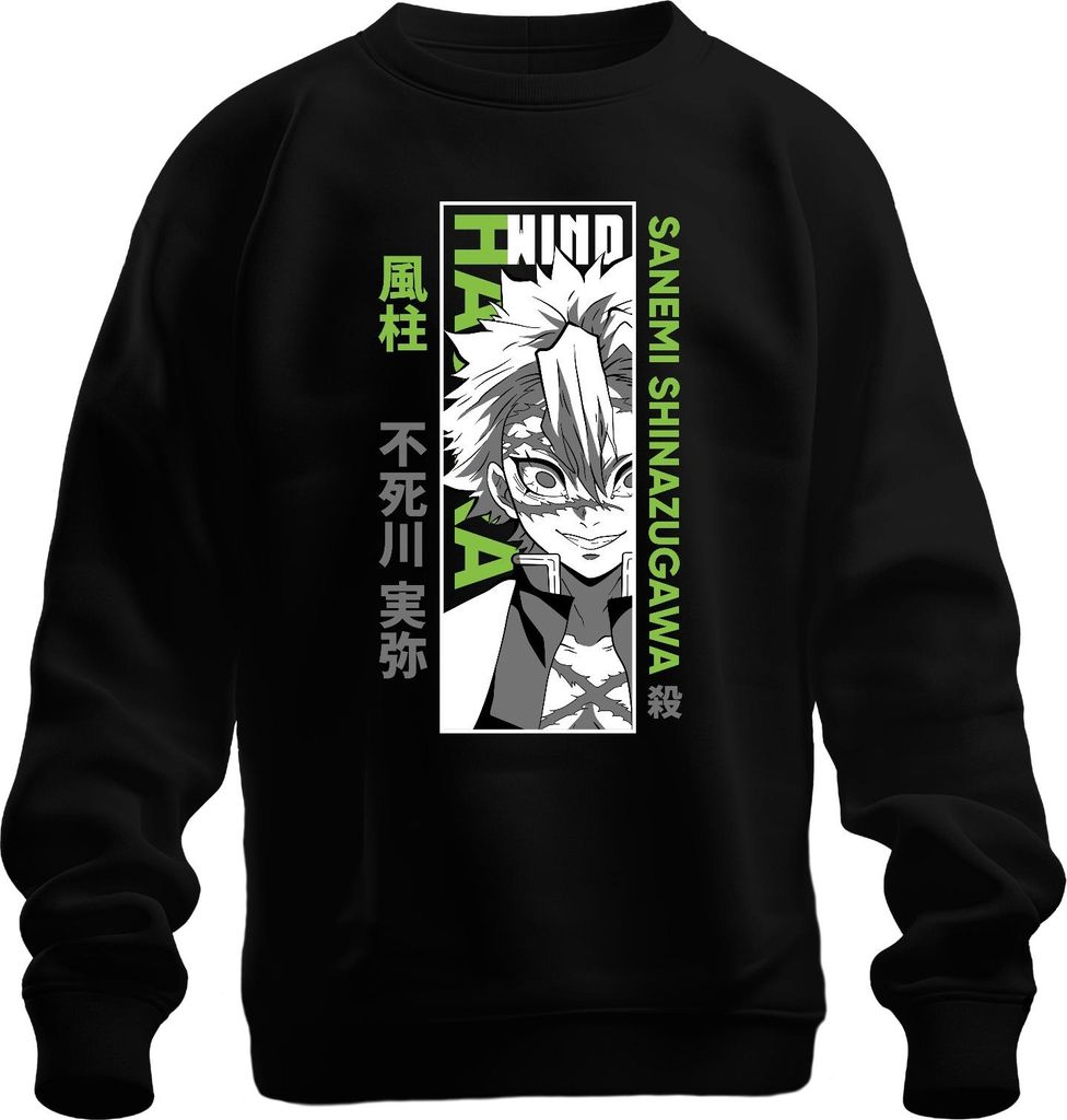 Sanemi Shinazugawa Kimetsu no Yaiba Wind Hashira Anime Narben Uni Sweatshirt Pullover, Schwarz, M