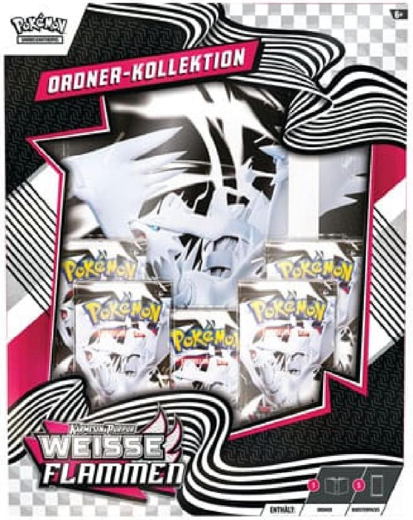 A product box for a Pokemon trading card game collection, featuring a stylized design and images of booster packs.