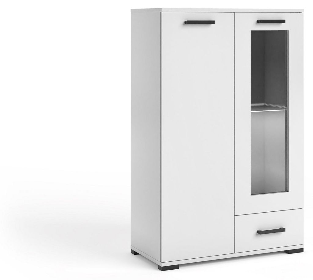 Masseno Kommode ALBANO 80 cm Sideboard mit 1 Schubladen und 2 Türen für Wohnzimmer Schlafzimmer Modern 80x40x125 cm Weiß