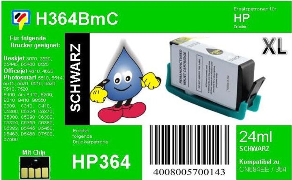 HP364B - TiDis XL Ersatzpatrone - schwarz - mit 24ml Inhalt Produktbild 