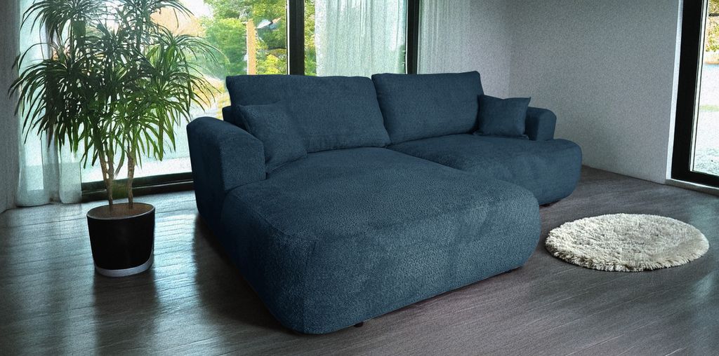 Ecksofa Berlin Duo 255x165 mit schlaffunktion bettkasten Blau Boucle Abriamo 14 Links
