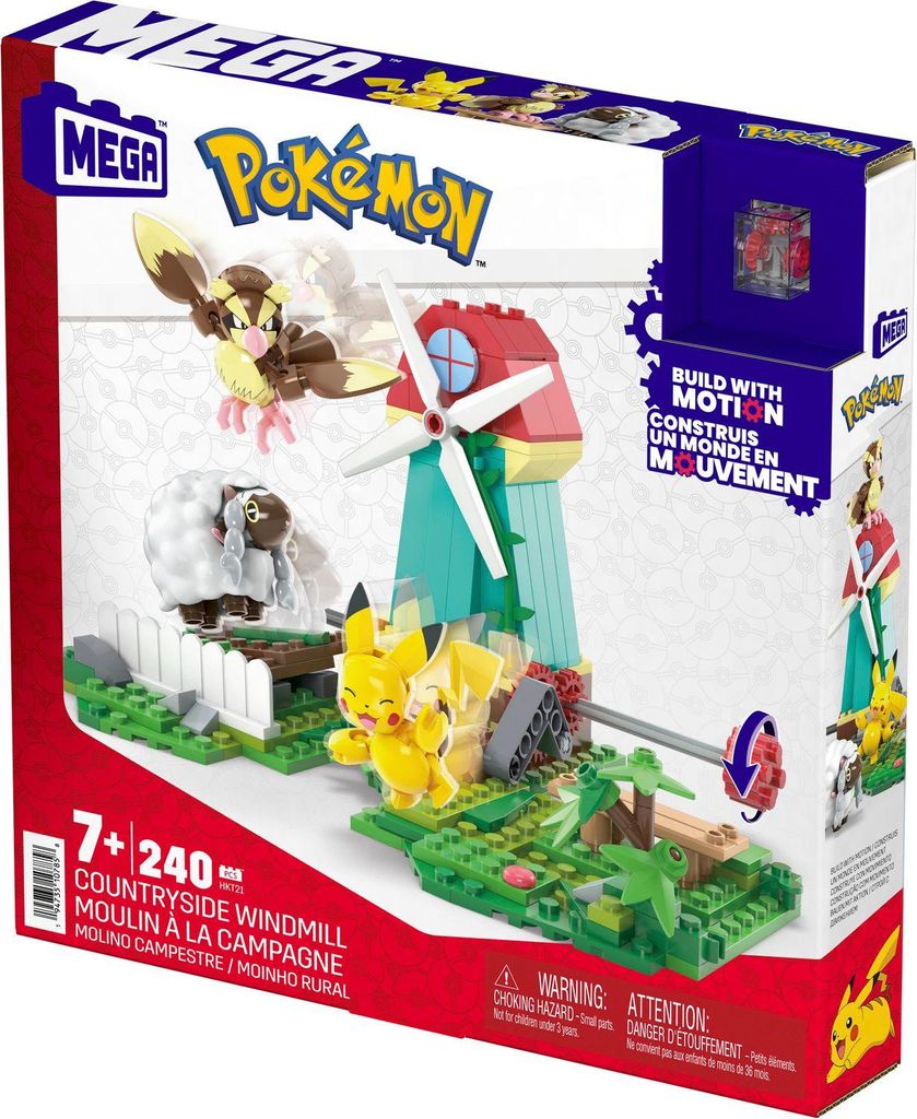 The image shows the packaging of a Mega Pokémon Countryside Windmill building set.