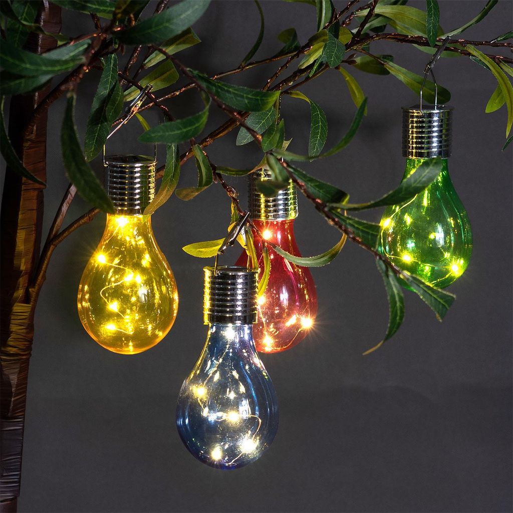 Solar LED Lampe in Glühbirnen Form, 4er-Set, bunt, Ø 7,5 x Produktbild 