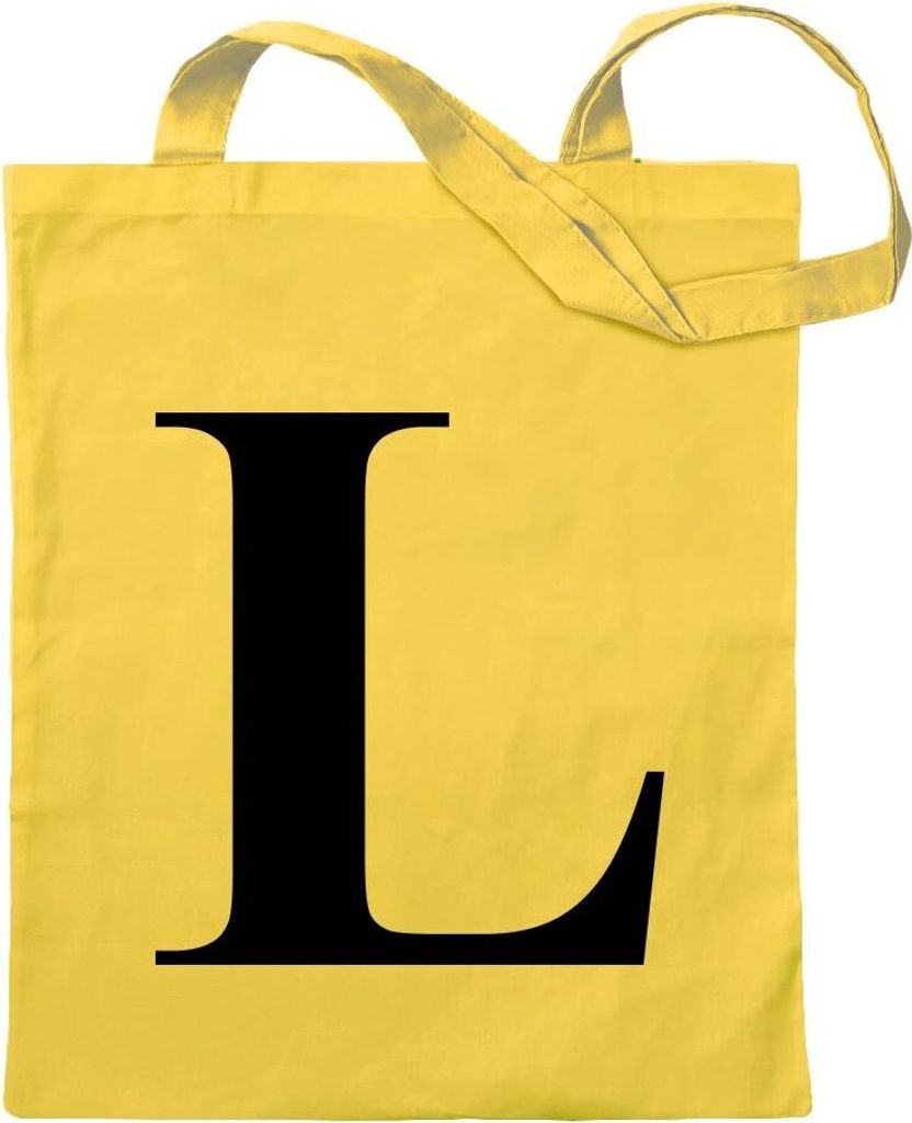 Kiwistar - Baumwolltasche - gelb - Buchstabe L - Alphabet - Tragetasche Stoffbeutel Umhängetasche langer Henkel