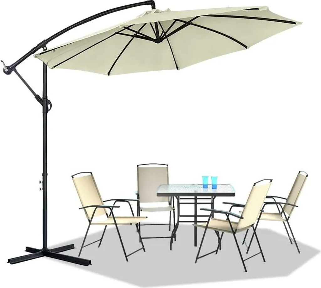 LARS360 Parasol de Marché Beige Ø300cm en Aluminium avec Manivelle