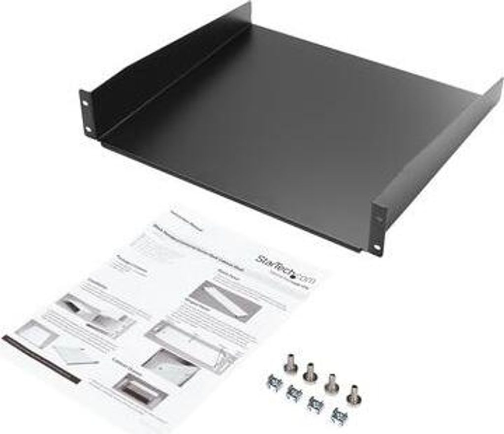 StarTech.com 19" 2HE Fachboden für Serverschrank bis 20 Kg belastbar aus Stahlblech, 20 kg, Schwarz, 3.72 kg