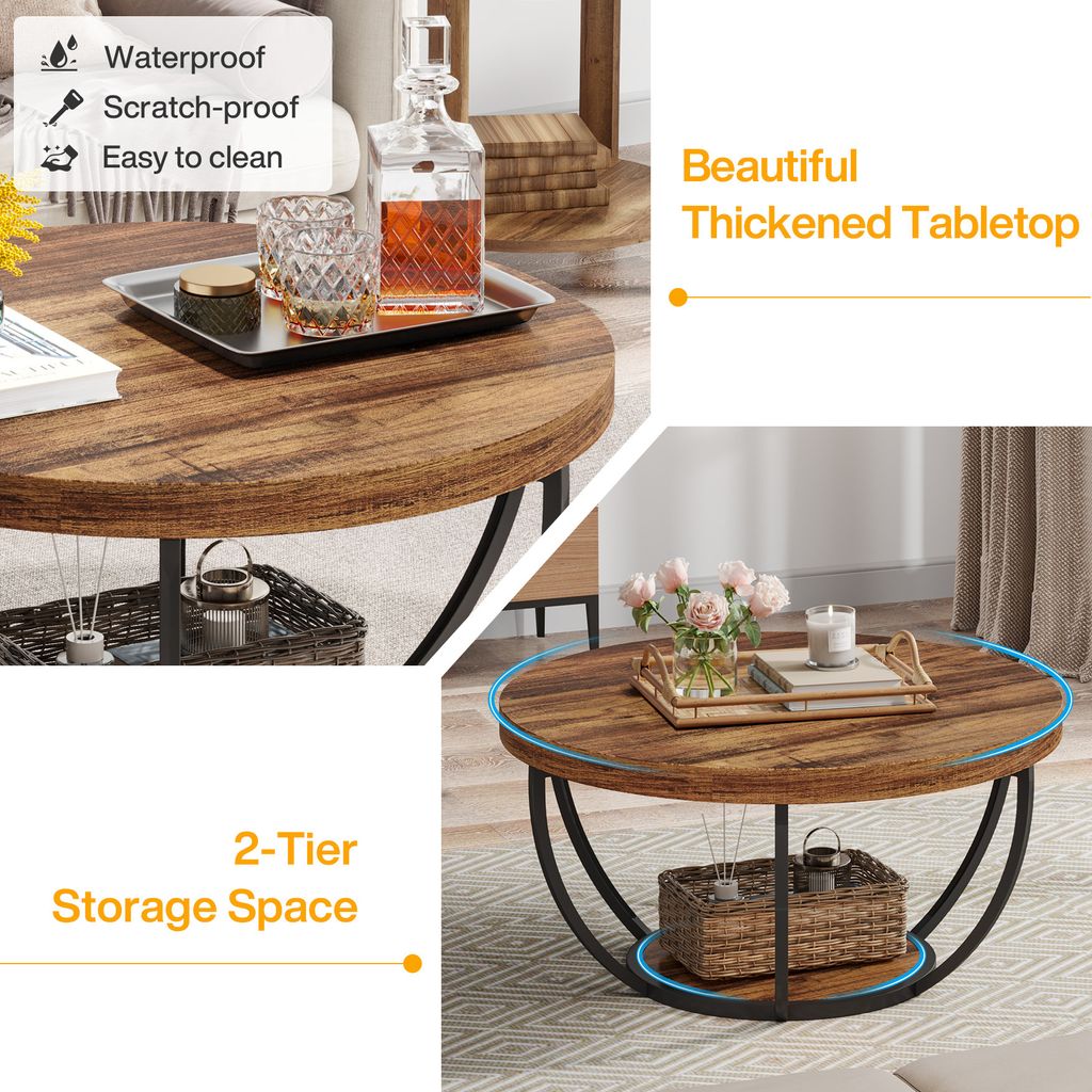 Tribesigns Runde Couchtisch, Industrial 2-Tier-Kreis Produktbild 5